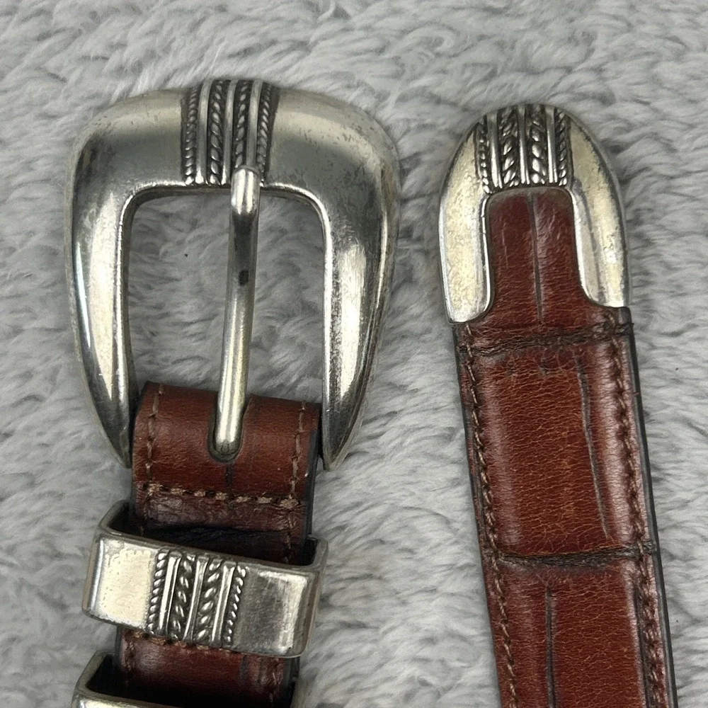 Jos A Bank Fine Italian Leather Belt 44 Croc Embossed Dress Golf Silver Tone